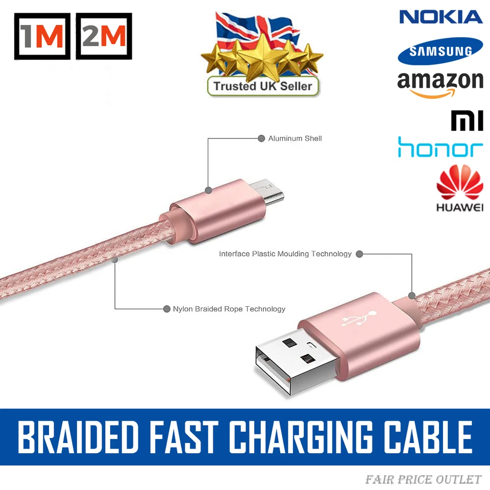 Fast Micro USB Charger Data Cable Charge Lead for SAMSUNG S6 S7 EDGE SONY HUAWEI - Image 2 of 4