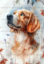 GOLDEN RETRIEVER ART PRINT, Fall Dog Animal Poster Fantasy Puppy Home Decor