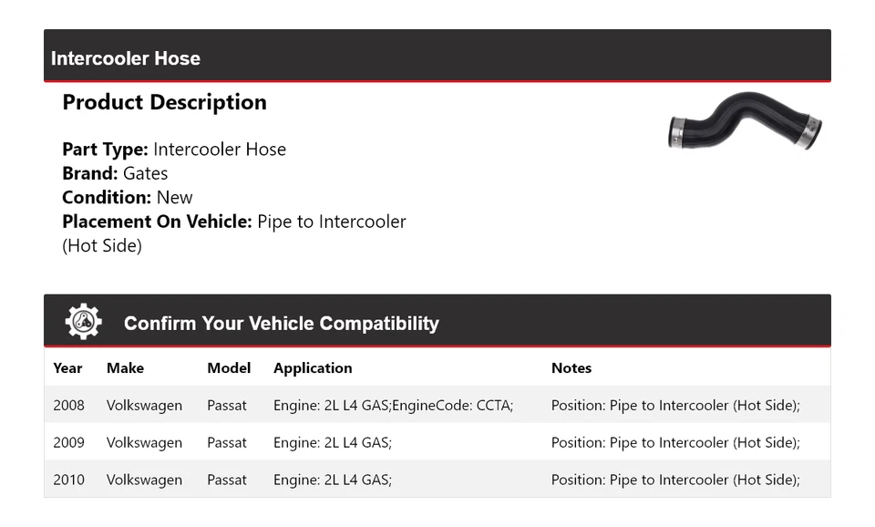 Puertas de manguera intercooler para Volkswagen Passat 2008-2010 2009 Foto 2 de 3