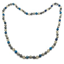 Vintage Multicolor Blue White Glass Beaded Long Strand Necklace 31"