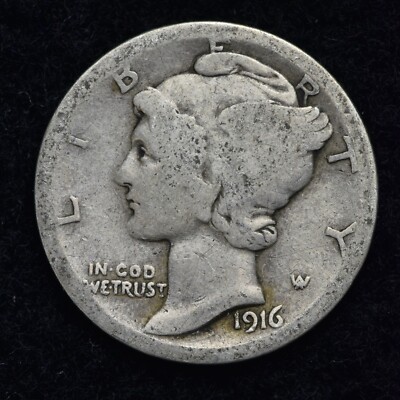 1916 Mercury Silver Dime GOOD / VG FREE SHIPPING 
