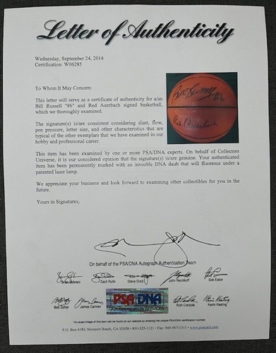 Bill Russell & Red Auerbach Signed Basketball (PSA LOA) - Picture 6 of 6