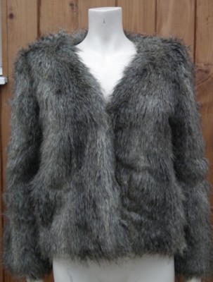 H M Cozy Animal Print Faux Fur Long Sleeve Coat Jacket Size UK