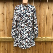 Zara Trafaluc Women's Long Sleeve Antique Floral Dress Mock Neck Open Back Sz S