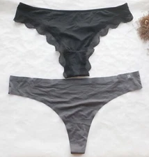 2 Pack Women Sexy Thongs Smooth&Mesh T-back Underwear Hipster G-string Panties L