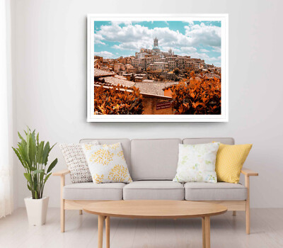 City Print, Village Wall Art, Cloudy Sky Framed Nature Wall Art, City