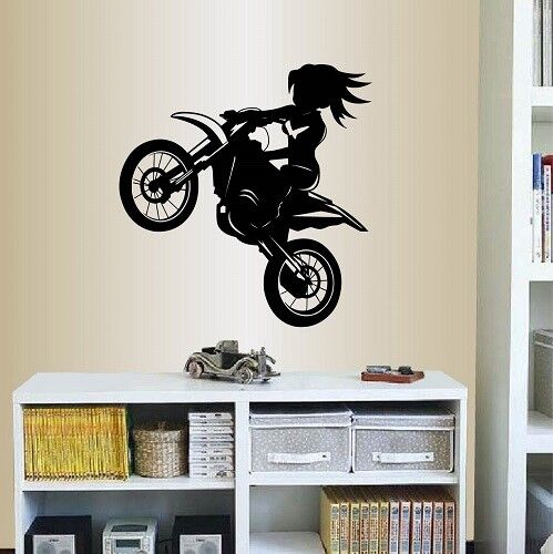 Vinyl Decal Cartoon Girl Dirt Bike Riding Ramp Extreme Sports Wall Sticker  230 | eBay