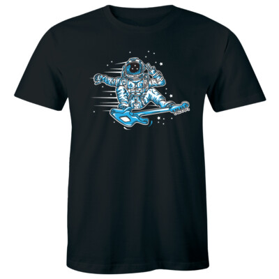 Astronaut Riding Electric Guitar in Space T-Shirt for Men