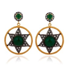18k Gold Over Sterling Silver Green Aventurine & White Zircon Dangle Earrings
