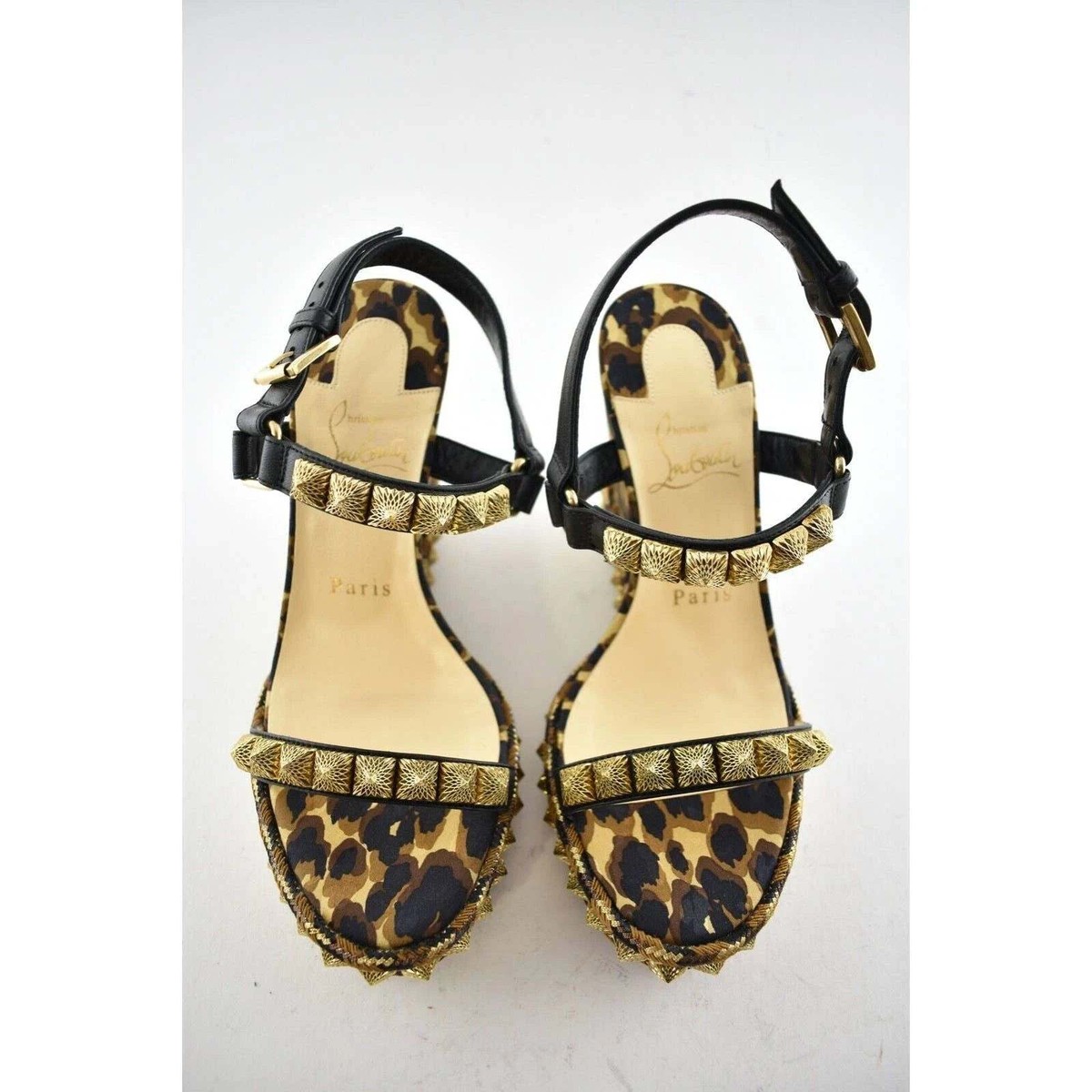 Christian Louboutin Pira Ryad 110 Black Leopard Platform Wedge 