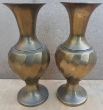 Vintage Old Antique Brass vases pots flowers decorative display 2 pair 8" tall 