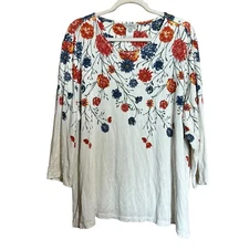 Multiples Top Womens 1X Multicolor Floral Stretch Artsy Blouse Ladies