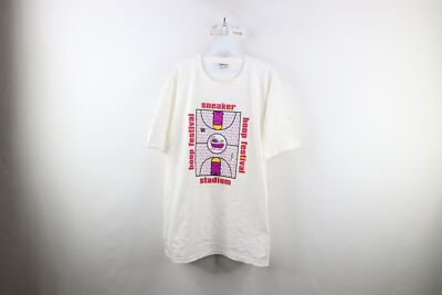 Vintage 90s Reebok Mens XL Spell Out Hoop Festival Sneaker Stadium T-Shirt USA
