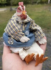 Primitive Rustic Chicken Doll Composite Farmhouse Plaid Rooster Hen Country