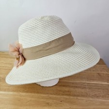 August Hat Company Ivory Beige Easter Church Derby Ladies Sun Hat Flower Beaded