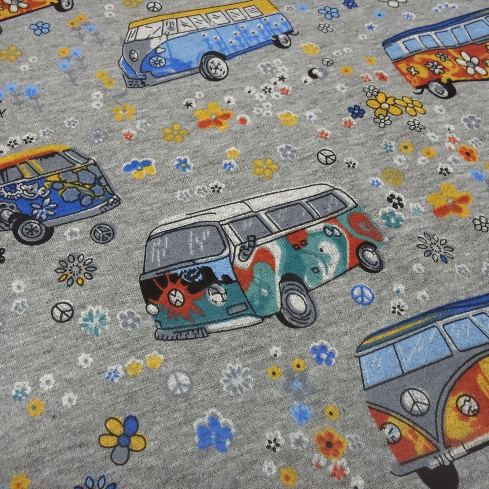 Alpine Fleece Hippie Bulli Cars Grey Colorful Dress Fabric Sweatshirt-image