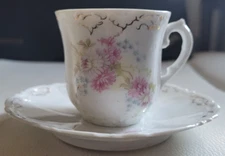2 Pcs. Demitasse Teacup and Saucer Unbranded Flowers 2 3/8 Inch Cup 4.5" Saucer