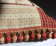 Needlepoint Pillow Cover 16" Bird & Berry Panel, Embroidered Back, Pom Tassels