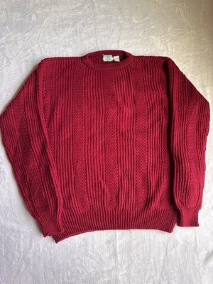 Vintage Whitefish Bay Mens Sweater XL Red Ribbed Cable Knit Chunky Grandpacore