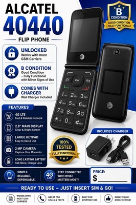 AT&T Cingular Flip 2 4G LTE 4GB HD-Voice Basic Flip Phone GSM Unlocked (4044O)