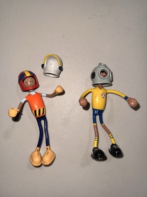 Rare Vintage Bendos Lot of 2 Figures Kid Galaxy Bendable Toys With 3 Helmets