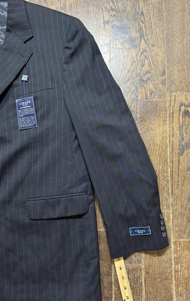 CHAPS Sport Jacket Blazer Mens Size 46L 100% Wool Lined Black Pinstripe NWT - Image 4 of 4