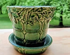 mccoy pottery planters vintage green quilted Rose