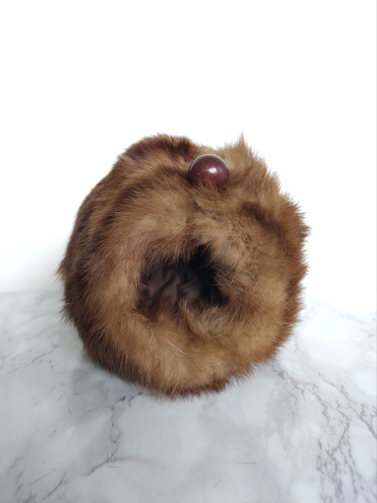 Vintage Rare Fur Hand Muff with Zip Pocket & Matching Pom-Pom 1950s 1960s image 4