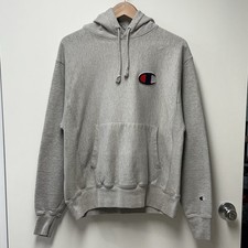 Vintage Champion Original Fleece Hoodie Sweater Grey Reverse Weave Size Medium M