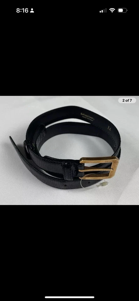 VTG Bottega Veneta Black Reptile Skin Dress Belt - Slim .75" Size 24” XS - Image 2 of 4