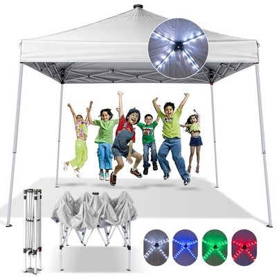 8x8ft Pop-Up Canopy Tent with Solar LED Lights, Outdoor Garden