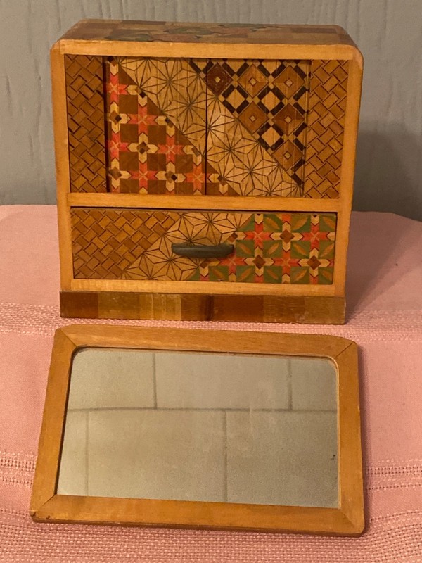 Vtg A&C Japan Wooden  Marquetry Yosegi Miniature Drawers Jewelry Box