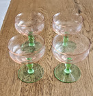 4 VTG Watermelon Dessert /  Champagne Depression Glasses Pink & Uranium Green — photo 3
