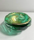 MCM Murano 1960's Italian Art glass Archimede Seguso Green bowl Gold leaf flake