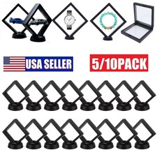 10Pcs 3D Coin Floating Display Frame Stand Holder Jewelry Challenge Case Box USA