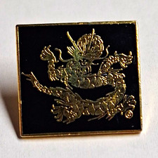 Gold Tone Dragon Lapel Pin Black Enamel Clutch Back Pinback Pinnacle Designs
