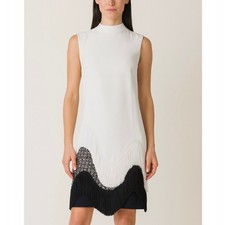 Stella McCartney White Sleeveless Mock Neck Fringe Trim Dress Size 8