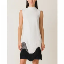 Stella McCartney White Sleeveless Mock Neck Fringe Trim Dress Size 8