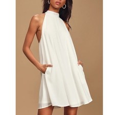 Lulus Love of Mine Swing Mini Dress Womens Small White Halter Neck Keyhole Back