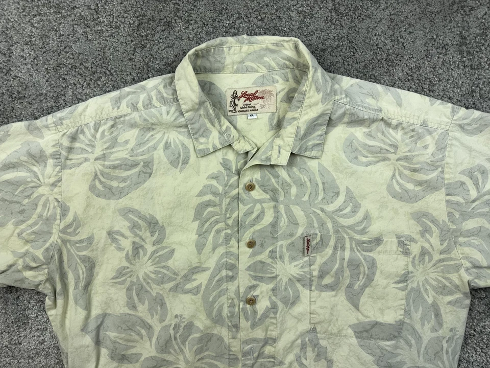 Local Motion Shirt Mens XL Beige Gray Hawaiian Aloha Floral Button Front Pocket - Image 3 of 4