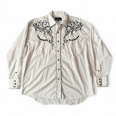Western Express Shirt XXL White Black Pearl Snap Embroidered Floral Scroll Rodeo