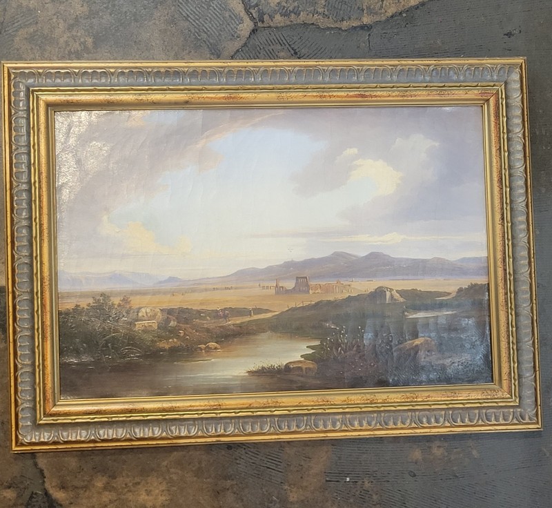 Wonderful Antique Original Oil on Canvas by John Newbott Titled "Roman Compagna"