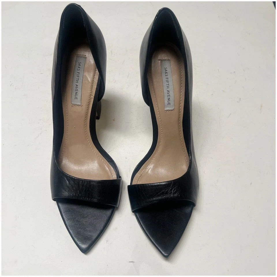 Zapatos de salón Saks 5th Avenue para mujer D’orsay de cuero negros talla 8 tacón ancho punta puntiaguda Foto 2 de 4
