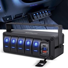 Nilight 5 Gang Rocker Switch Box 12V SPST ON Off 6 Type C USB, Blue Box