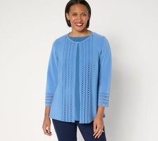 Susan Graver GRAVER LK Fusion Plus Petite Laser Cut Cardigan Blue Maze L New