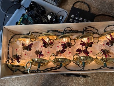 Holiday Time 10 Fancy Light Set Candles Pine Cones Gold Open Box