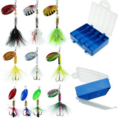 10pcs Spinner Lures Baits with Tackle Box, Bass Trout Salmon Hard Metal Roost...