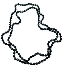 156cm Black Glass Beaded Necklace Charleston Necklace 1920s Mourning Jewellery Knotted