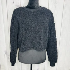 Wild Fable Black Sz S Cropped Sweater Solid Teddy Bear Fleece Sherpa