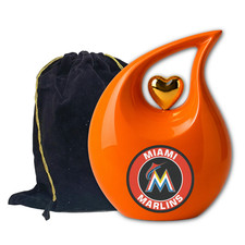 Teardrop Cremation Urn for Human Ashes, Adult Keepsake 200 Cu In Miami Marlins